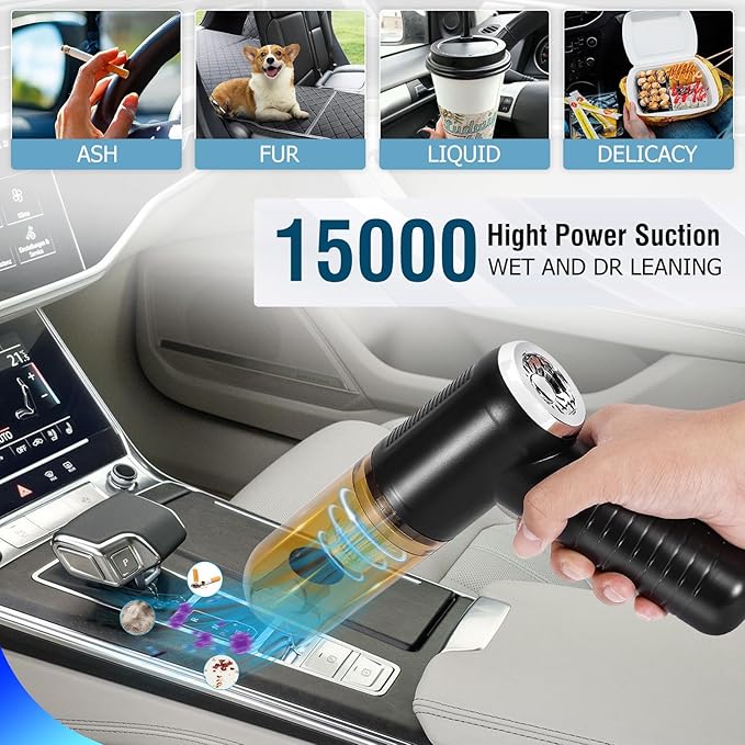 infoblaeze Car Vacuum Cleaner Portable Handheld Vacuum Cordless 15000Pa Mini Wireless Vacuum Cleaner for Car Home Pet Hair Office Cleaning Supplies