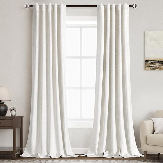 Nanspring Cream Linen Curtains 96 inch Length 2 Panels Set for Bedroom Thermal Insulated 100% Blackout Linen Drapes Back Tab Neutral Rustic Modern Farmhouse Room Darkening Curtain 38x96