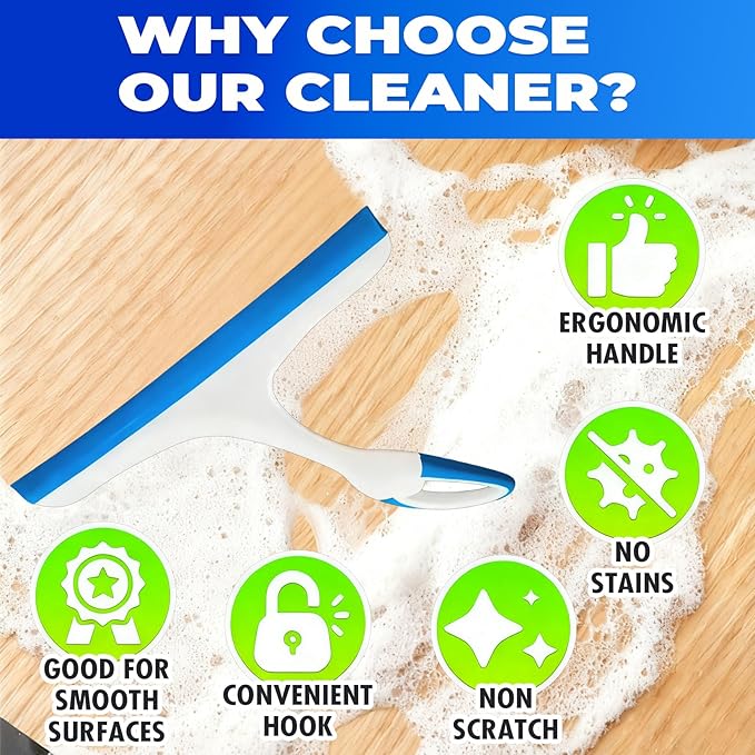 3PCS Hanging Rubber Squeegee with Hook, Multipurpose Shower Squeegee for Glass Doors Window Squeegee (Regular Version)