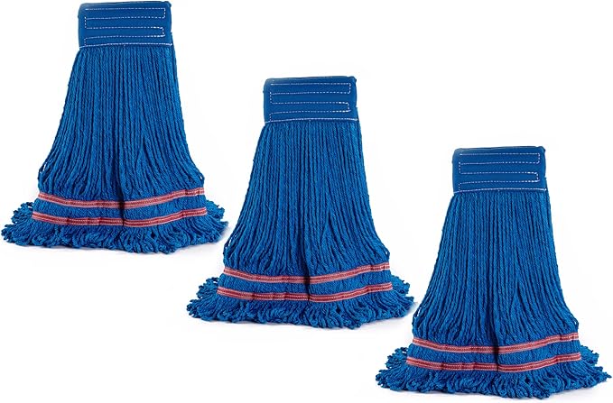 Matthew Cleaning Microfiber String Mop Heavy Duty Commercial Wet Mop Head Replacement,Excellent Absorbency,Premium Launderability,Reusable for Home,Commercial and Industrial Use(Blue,3Pack)