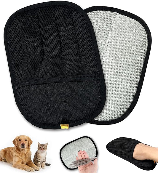 LUCKYOPERA Upgraded 5-Finger Pet Hair Removal Gloves for Cats & Dogs, Reusable Electrostatic Magic Brush for Carpet, Couch, Car Seat, Clothing, Gentle Grooming and Hair Remover Tool (Black)