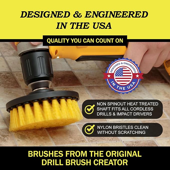 Drillbrush Drill Brush Attachment Set – Power Scrubber Brush for Tub, Tile, Shower, and Grout – All-Purpose Household Cleaning Brushes for Drill, Auto Detailing Brushes - Electric Grout Cleaner Kit