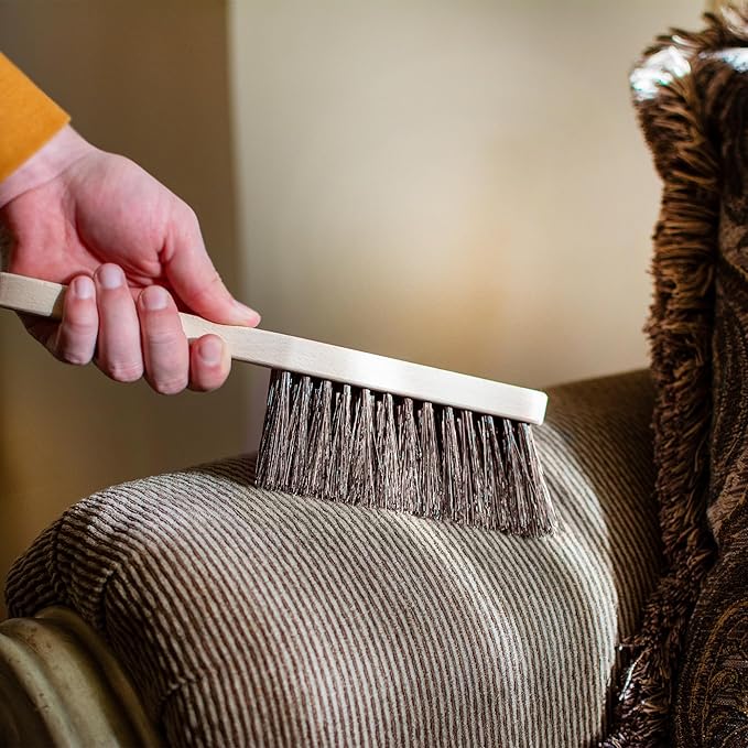 11.2" Hand Broom Soft Bristles Cleaning Brush, Dusting Brush with Wooden Handle, Handheld Car Broom, Small Counter Dust Brush, Bench Brush, Clothes Brush