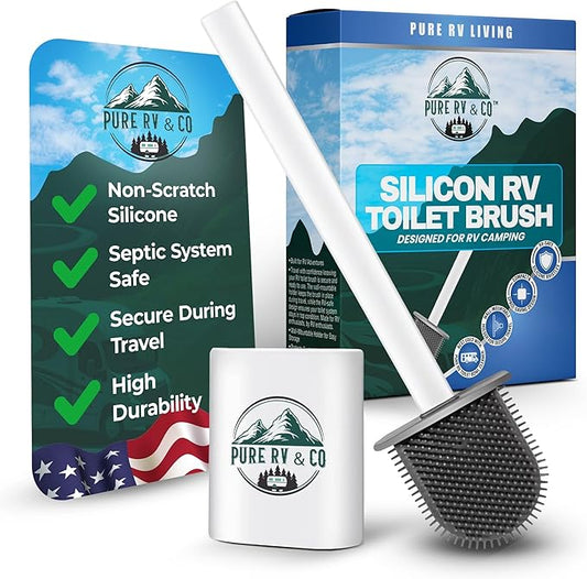 RV Toilet Brush and Holder Set, Compact Silicone Bowl Brush for Camper, Trailer & RV Toilets – Wall Mounted, Flexible Head, RV Bathroom Must-Have