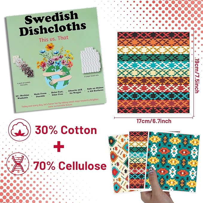 Native American Swedish Dishcloths for Kitchen - 6PCS Aztec Swedish Cloths for Washing Dishes, Native American Style Reusable Dish Towels, Southwestern Tribal Washable Cleaning Sponge Gifts