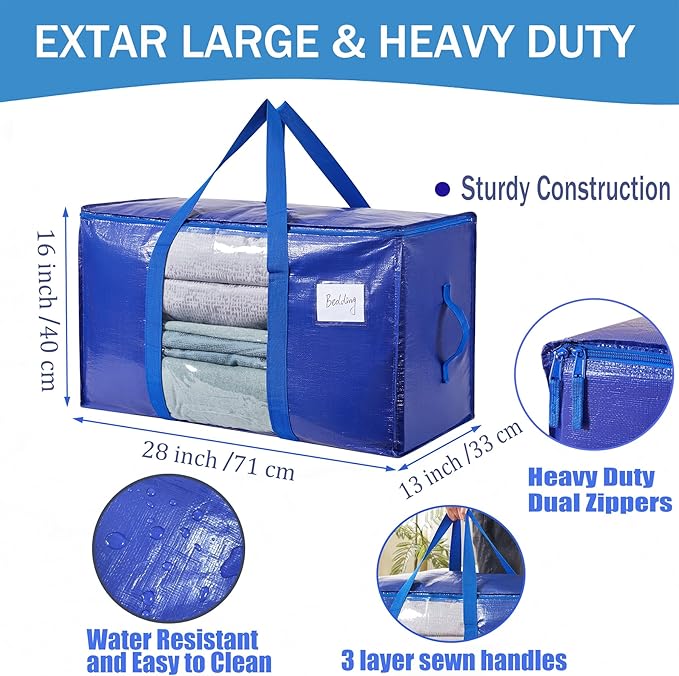 Extra Large Moving Bags, 6 Pack Heavy Duty Packing Bags for Moving, Totes For Storage with Visible Window and Wrap Around Handles, Moving Supplies for Space Saving