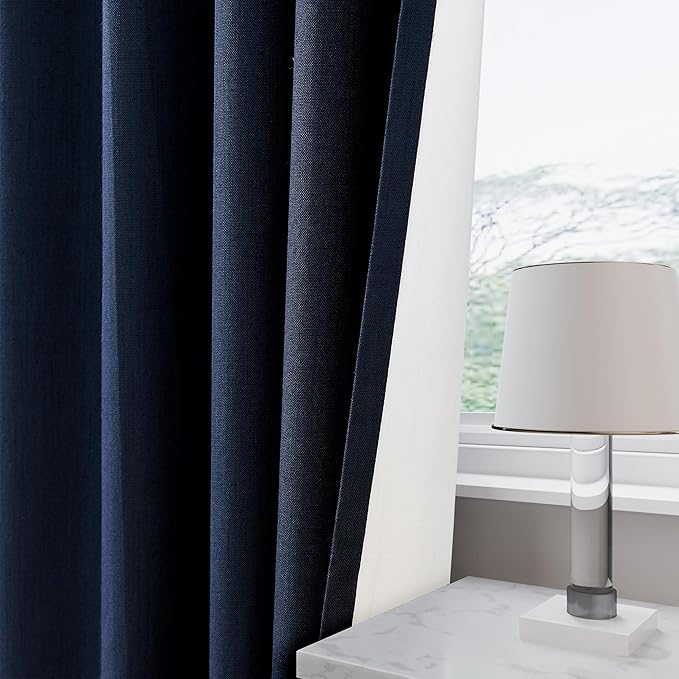 Nanspring Navy Blue 100% Blackout Curtains 63 inches Long Back Tab Rod Pocket Thermal Insulated Textured Short Blackout Curtains 2 Panels Set 52x63