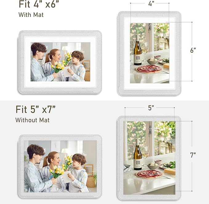 1-Pack 5x7 Picture Frame or 4x6 with Mat – Shatterproof Plastic Picture Frames for Family, Nursery & Playroom, Wall & Tabletop Frame for Home or Office, Safe Lightweight Design, Crystal Silver