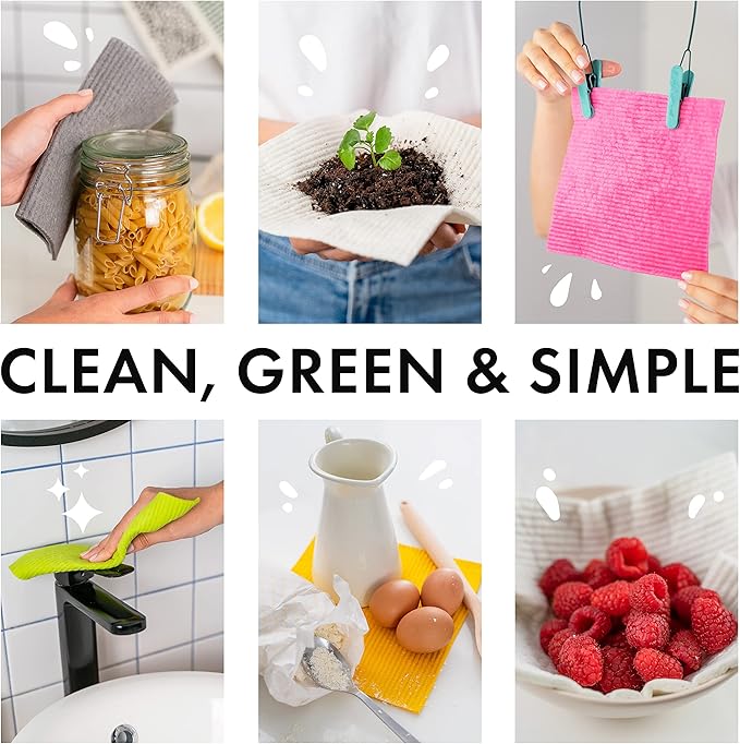 SUPERSCANDI 6 Pack Swedish Dishcloths for Kitchen - 100% Biodegradable & Compostable Reusable Paper Towels Washable, Food-Safe & Without Plastic - Dish Rags Suitable for Any Surface, Yellow