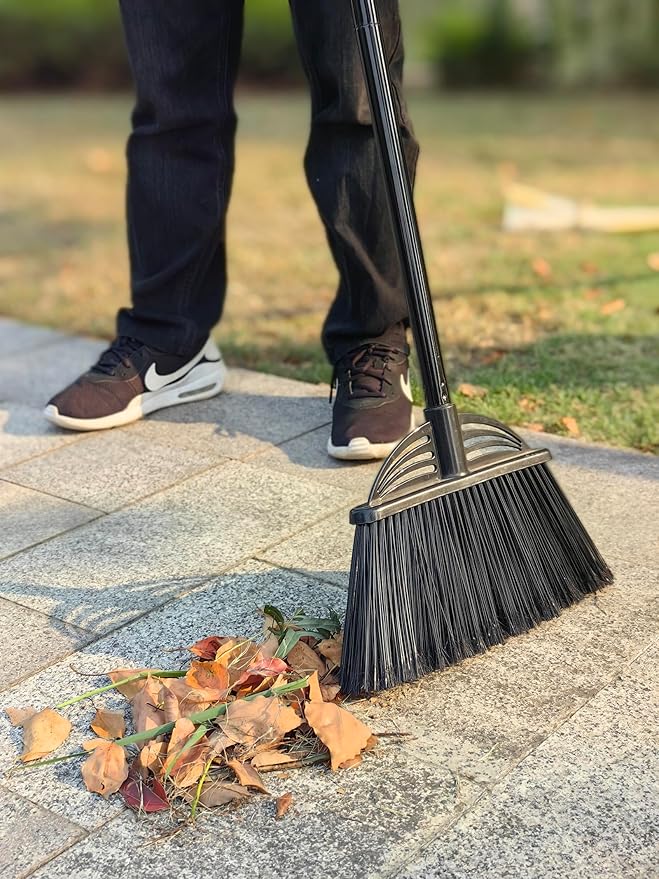 Xifando Four-Section Rod Long-Handled Broom,Heavy-Duty Broom, Angle Broom for Outdoor/Indoor（Black+Yellow）
