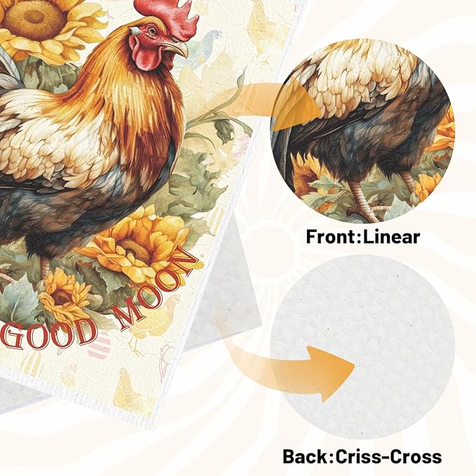 Swedish Dishcloths for Kitchen, 6 Pack Farm Reusable Paper Towels Housewarming Gifts for Women, Chicken Rooster Absorbent Dish Rags for Washing Dishes