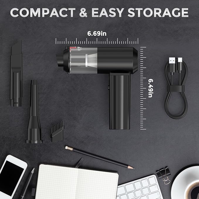 TURNRISE Car Vacuum Cordless: 12000Pa 2 in 1 Handheld Vacuum & Blower - Hand Vacuum Portable Cordless with Led Light, Multi-Nozzles for Car, Home, Office, Pet, Hair