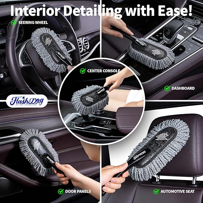Flash Dog Car Duster Exterior & Interior Duster Aluminum Alloy Extendable Handle and Wax Cotton Strands Scratch-Free Cleaning for Cars, SUVs, RVs | Waterless Dust & Pollen Remover