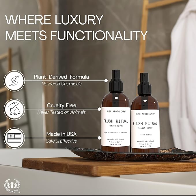 Muse Apothecary Flush Ritual - Aromatic & Refreshing Toilet Spray, Use Before You Go, 4 oz, Infused with Natural Essential Oils - Fresh Citrus, Pack of 2