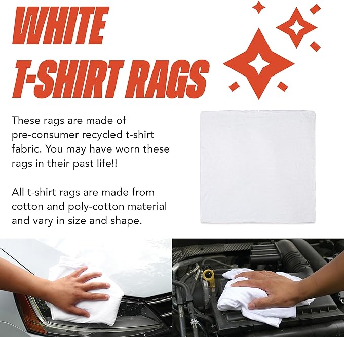 Arkwright W43 Cotton Tshirt Rags - 10 lb Bag - Soft Lint Free Cloths for Cleaning, Streak & Scratch-Free, Professional Grade Wiping Towels for Polishing, Painting, and Staining, White