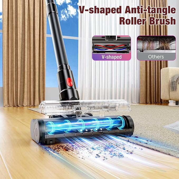 Zyxrona Cordless Vacuum Cleaner, 450W/40Kpa Stick Vacuum with Powerful Suction, 50Min Vacuum Cleaner for Home, Anti-tangle and 1L Dust Cup, 8 in 1 Lightweight Vacuum for Hardwood Floor Carpet Pet Hair
