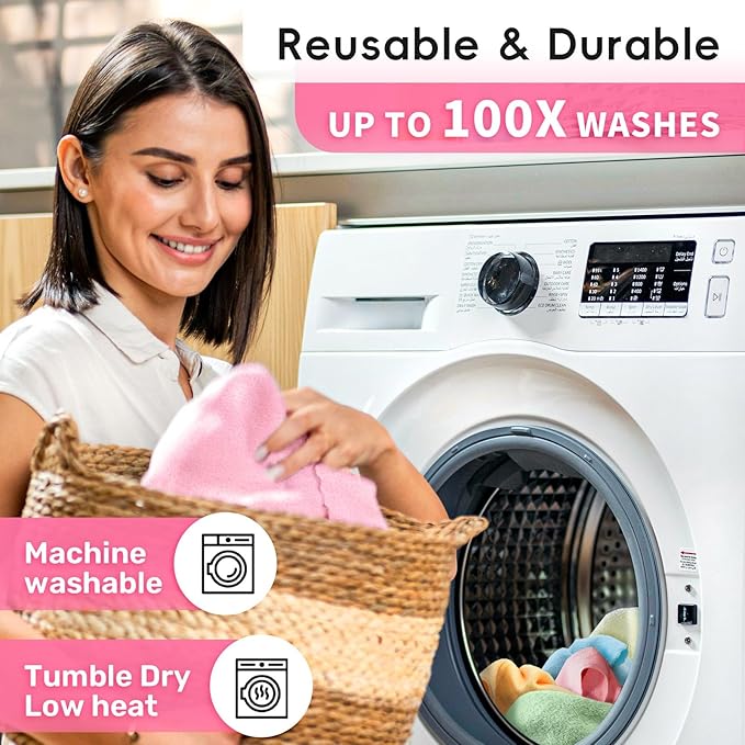 Microfiber Cleaning Cloths Roll, 75 Pack Tear Away Microfiber Towels Roll, 12" x 12" Lint Free Rags, Reusable Cleaning Cloths, Washable, Scratch Free,Ultra Absorbent Dish Rags(Pink)