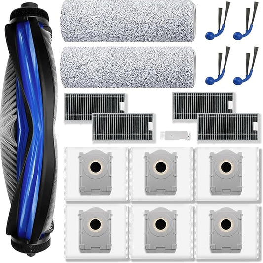 Cleptorize Replacement Parts for ECOVACS DEEBOT T80 Omni Robot Vacuum, Accessories Kit 1 Zero Tangle Main Brush, 2 Roller Mop, 6 Dust Bags, 4 Side Brush, 4 HEPA Filter, 1 Cleaning Brush