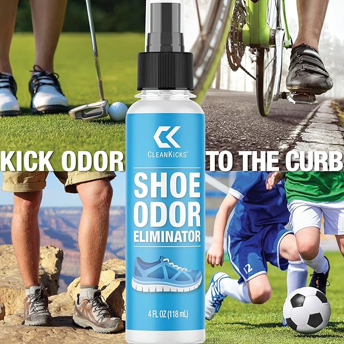 CleanKicks Shoe Cleaning Kit - Footwear Cleaner for Sneakers, Boots, Cleats, and Many Other Shoe Types - (4 Ounce Bottle and Brush). Packaging May Vary Between Green and Blue.