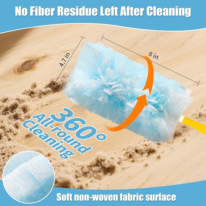 Senowi 40 Count 360° Heavy Duty Duster Refills Compatible with Swiffer,Large Size-Extra Thick Disposable Electrostatic Duster Refill with 1 Retractable Handle(35-inch Length Fully expanded)