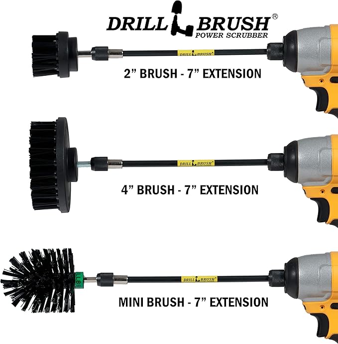 Ultimate Electric Spin Scrubber Drill Cleaning Kit with Extension - Cordless Drill Cleaning Brush Set, Power Scrubber, and Cleaning Supplies for Household and BBQ Tools - Grill Brush Scrubbing Brush