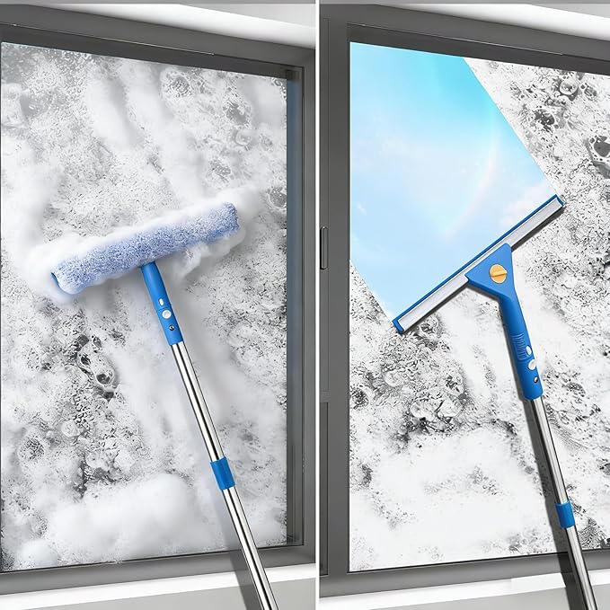 MRDARENSU Professional Window Cleaning kit, 2-in-1 Window Squeegee with 51" Extension Poles, Suitable for Indoor & Outdoor Windows, High Glass, High Windows, Multi-Purpose Car Windshield Cleaning