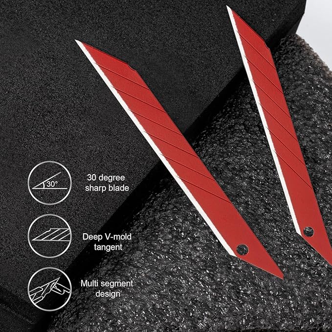Gomake 9mm Utility Knife Replacement Blades,30 Degree Snap Off Carbon Steel Knife Blades for Retractable Cutting Knives, Hobby, Craft, Box Cutter 100PCS (Red)