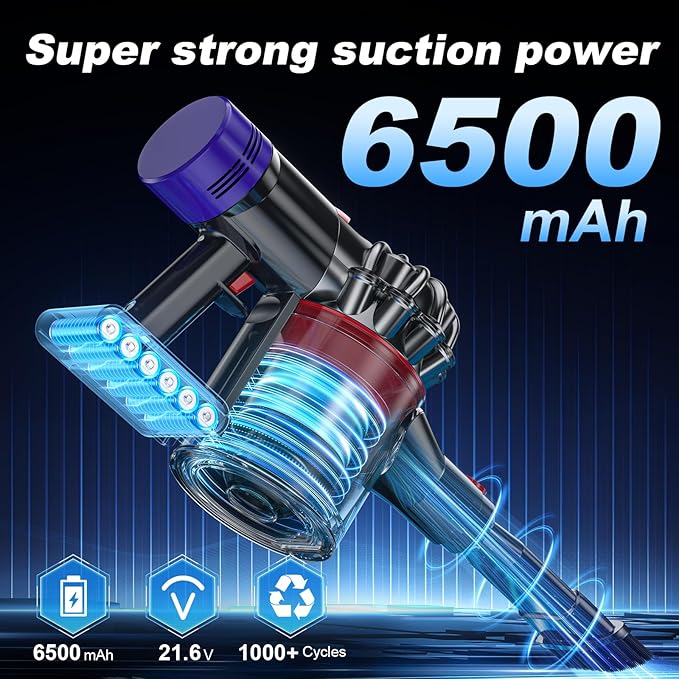 6500mAh V7 Battery Replacement Compatible with Dyson SV11 V7 Animal V7 Motorhead V7 Trigger V7 Mattress V7 Extra V7 HEPA V7 Absolute Handheld Vacuum Cleaners 3 Filters and 3 Screws Included