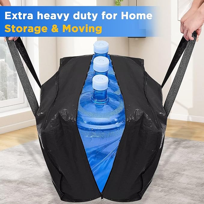 BETU Extra Large Moving Bags Heavy Duty Storage Bags with Zipper Handles, 10 Pack Clothes Storage Totes Bins Packing Moving Boxes, Moving Supplies for College Dorm Essentials, Space Saving, Black