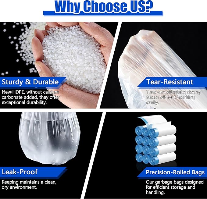 Small Trash Bags 1 Gallon, 360 Count -1.2 Mil Drawstring Mini Garbage Bags, White Plastic Trash Can Liners for Bathroom Accessories, 4 Liter, Bedroom, Dorm Room Essentials, Office