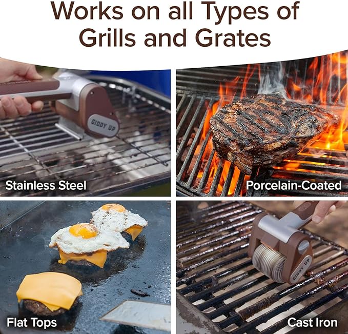 HorsePower Giddy Up Grill Cleaner AS-SEEN-ON-TV! – Cordless, Rechargeable BBQ Tool with 350 RPM Stainless Roller, LED Light – Patents Pending – From BulbHead, a Family-Owned American Brand