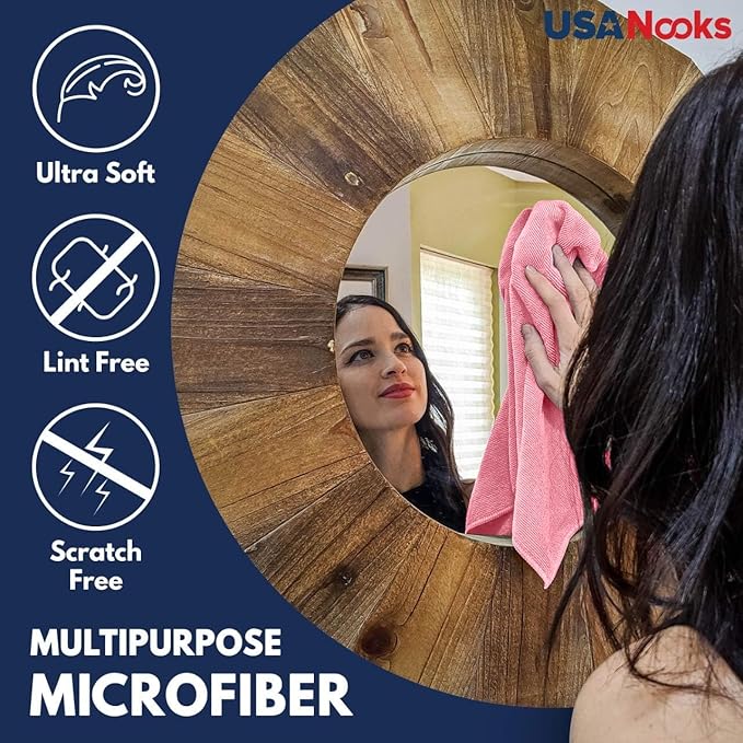 USANOOKS Microfiber Cleaning Cloth Light Pink - 12 Pcs 12.5"x12.5" - High Performance - 1200 Washes, Ultra Absorbent Towels Weave Grime & Liquid for Streak-Free Mirror Shine - Car Washing Cloth
