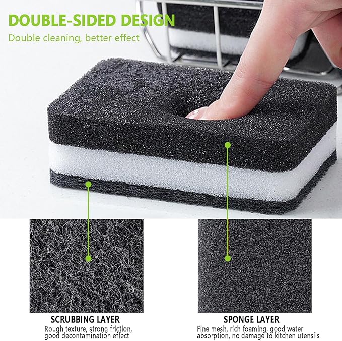 Kitchen Cleaning Sponges, 6 Pack Heavy Duty Scrub Sponges Cleans Fast Non-Scratch Sponge for Washing Dishes and Cleaning Kitchen (Black)