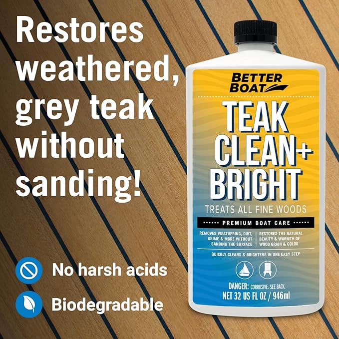 Teak Cleaner and Brightener for Wood, Teak Oil or Sealer for Boats, Indoor Furniture, Shower Stools, and Outdoor Wood Furniture Restorer for Stains