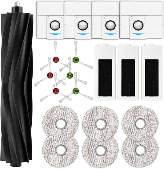 (20 Pack) T20 Omni Replacement Parts for ECOVACS DEEBOT T20 Omni/ T20e Omni/ T20 Max/ T20 Pro Robot Vacuum, 1 Roller Brush, 6 Side Brushes, 4 Dust Bags, 3 HEPA Filters, 6 Mop Pads, Accessories Kit