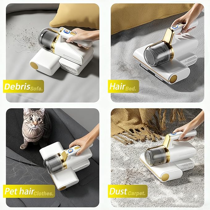 Evoliq Mattress Vacuum Cleaner, 14Kpa Bed Vacuum Cleaner with 253.7nm UV-C Light, Versatile Wireless Handheld Vacuums with HEPA Filter and USB-C Charging Port for Bed, Sofa, Clothes, Crib
