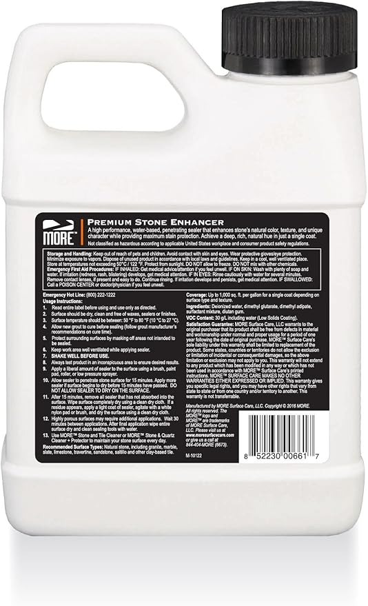 MORE Premium Stone Enhancer - One Step Sealer to Enhance Color and Texture, Works on Marble, Granite and Natural Stone - Water Based Formula [Pint / 16 Oz.]