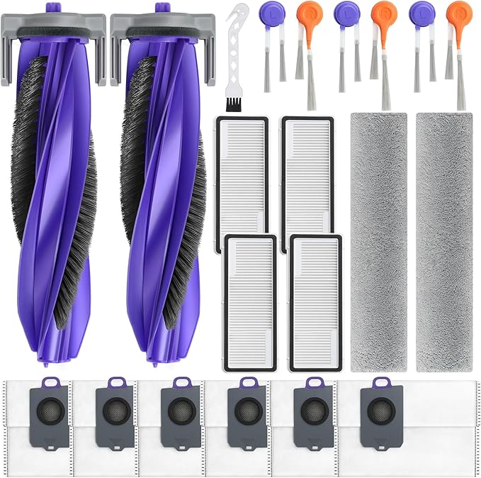 Bluevisk 21 Pack Replacement Accessories Parts for Narwal Flow Replacement Parts Compatible with Narwal Flow Robotic Vacuum Parts with 2 Roller Brush,2 Mops,4 HEAP,6 Dust Bags,6 Side Brushes,1 Brush