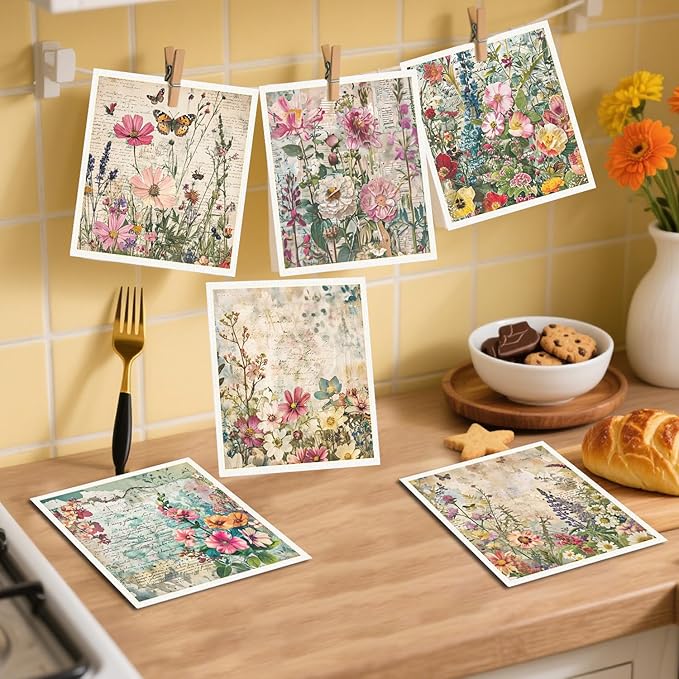 Vintage Floral Swedish Dishcloths for Kitchen 6PCS Floral Swedish Cloths for Washing Dishes Reusable Retro Wildflower Themed Washable Kitchen Towels Sponge Cloths for Home Party Cleaning