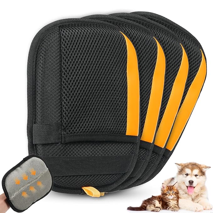 Boqibyon 4 Pack Electrostatic Pet Hair Removal Gloves,Upgrade Magic Brush Pet Hair Remover Tool, Washable Reusable Cats and Dogs Grooming Gloves for Laundry, Couch, Car Seat, Furniture