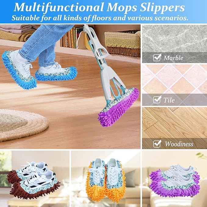 Mop Slippers Shoes Cover Duster - Microfiber Mopping Slippers for Floor Cleaning,Floor Cleaning Tools, Washable Reusable Mop Shoes Microfiber Foot Socks (2 Pairs)