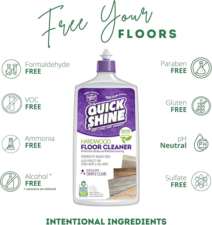 Quick Shine Hardwood Floor Cleaner 27oz| Use in Spray & Vac Mops| Removes Dirt & Scuff Marks| Ready-to-Use, Streak Free, No Rinse| Safer Choice Cleaner| Perfect for Gentle and Effective Cleaning