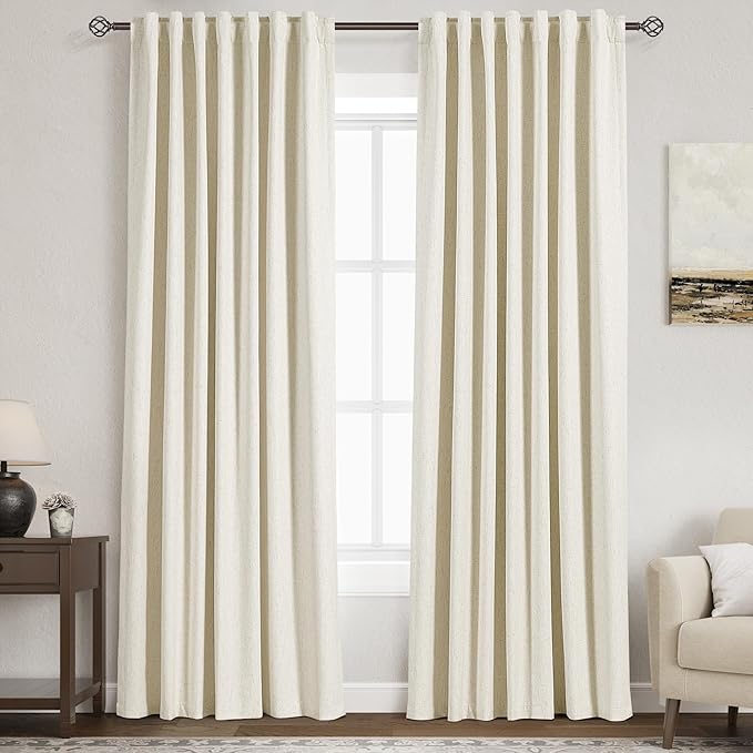 Full Black Out Warm Beige Window Curtains 84 Inches Long Back Tab Rod Pocket Heat Reducing Noise Cancelling Total Sun Blocking 2 Panels Set for Sliding Door Boho Farmhouse Curtains Drapes 52x84