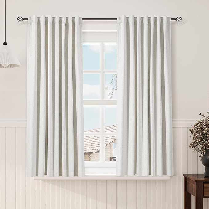 Nanspring Cream 100% Blackout Curtains 63 inches Long Back Tab Rod Pocket Thermal Insulated Textured Short Blackout Curtains 2 Panels Set Neutral Modern Farmhouse Room Darkening Curtains 52x63