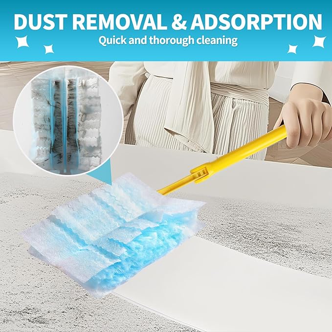 30 Count Microfibre Feather Duster Refills Compatible with Swiffer Dusters, Disposable Static Dust Removal Refills, Multi-Surface Duster with 1 Pcs Retractable Handle(Unscented, Pack of 1)