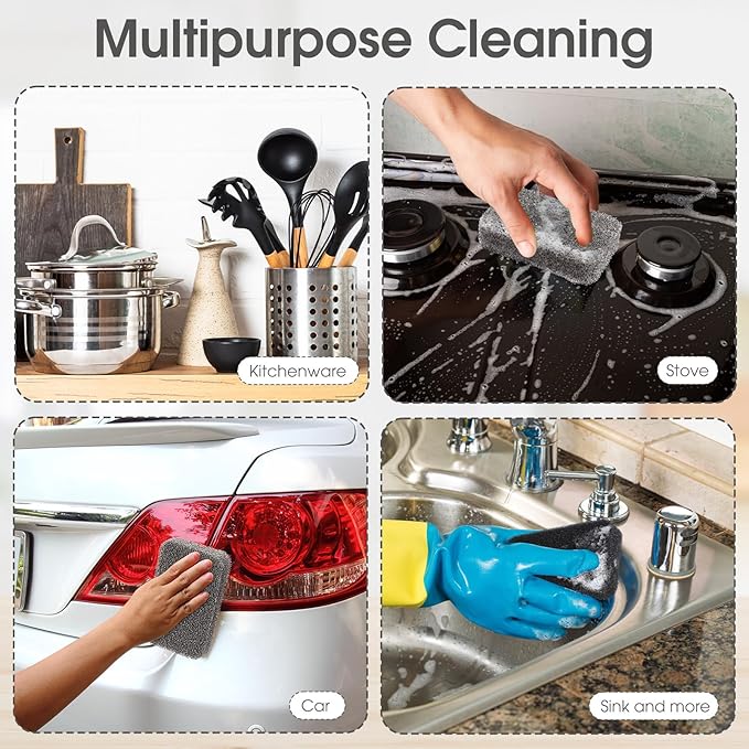 Tioncy 20 Pcs Silicone Kitchen Scrubbing Sponges Bulk Heavy Duty Durable Cleaning Dish Sponges, Non-Scratch, Odor-Free, Multipurpose for Dishes Nonstick Pots Cookware Countertops Bathroom Black Gray