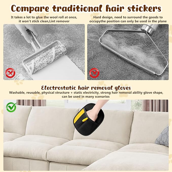 JJpopo Magic Brush Pet Hair, Pet Hair Remover Gloves for Cats & Dogs, Newly Upgraded Reusable Electrostatic Pet Hair Remover Glove, for Couch Furniture, Carpet, Curtain