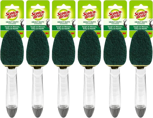 3M Scotch-Brite (6 Pack) Heavy Duty Dish Wand Sponge Brush Soap Dispenser with Scotch Brite Sponges Dish Scrubber Pads for Home Kitchen