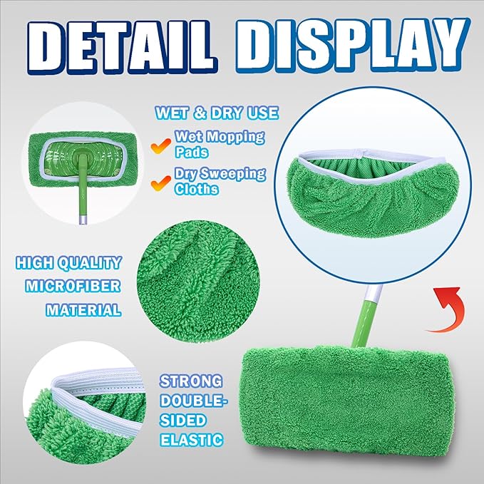 RuannoClean Reusable Mop Pads Compatible with Swiffer Sweeper Mop, Washable Wet Mop Pads Refills, Dry Sweeping Cloths, Microfiber Mops for Floor Cleaning -4 Pack