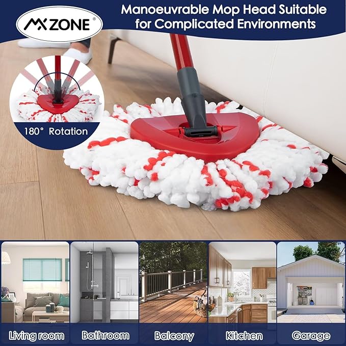 Spin Mop Heads Replacements Compatible with O Cedar Easy Wring 1-Tank System, 40% More Cleaning Power Mop Replace Head, Deep Cleaning Mop Refills, 2 Packs
